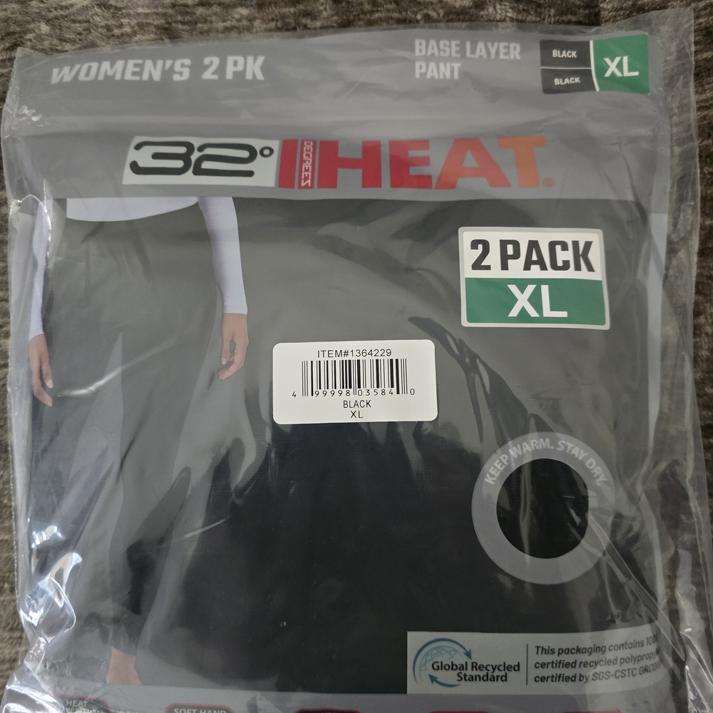 32 Degrees Women's Black Base Layer Pants 2 Pack